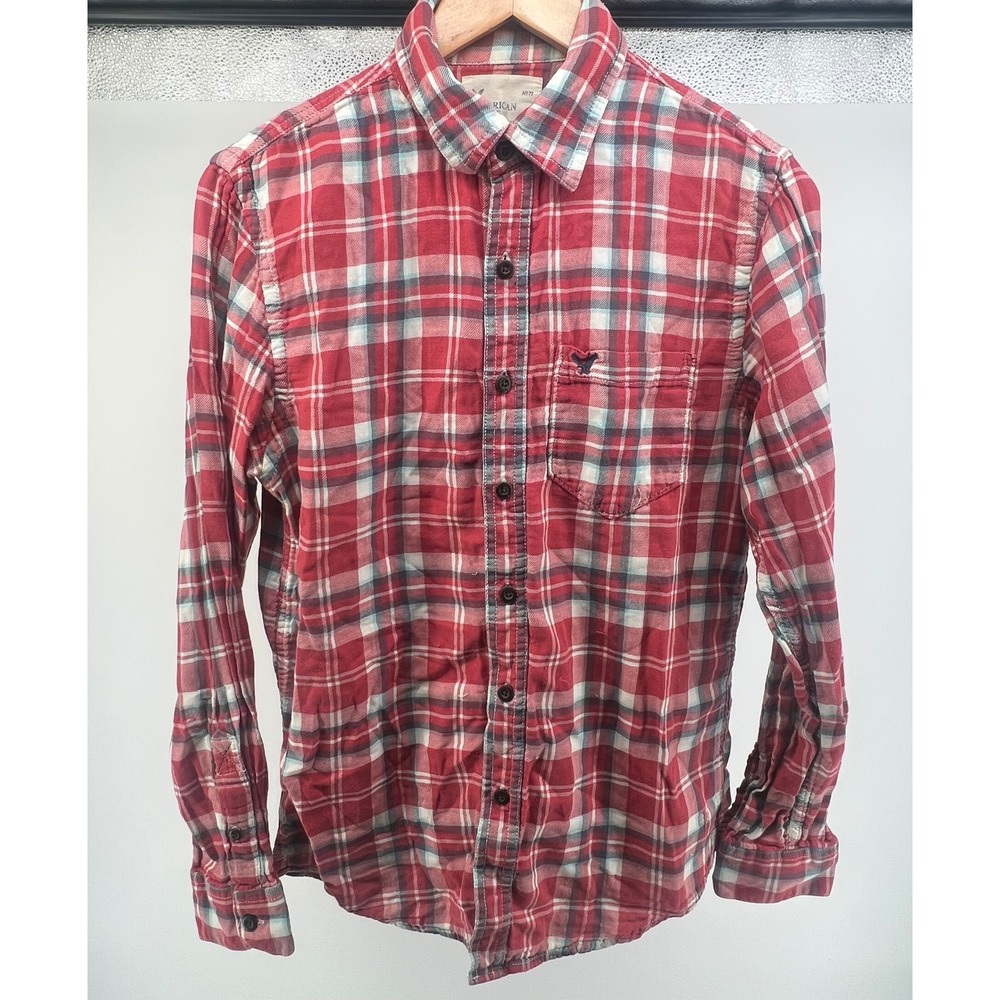 Y2K American Eagle Outfitters Red Plaid Long Sleeve Button Up Shirt‎ Men SM 0622